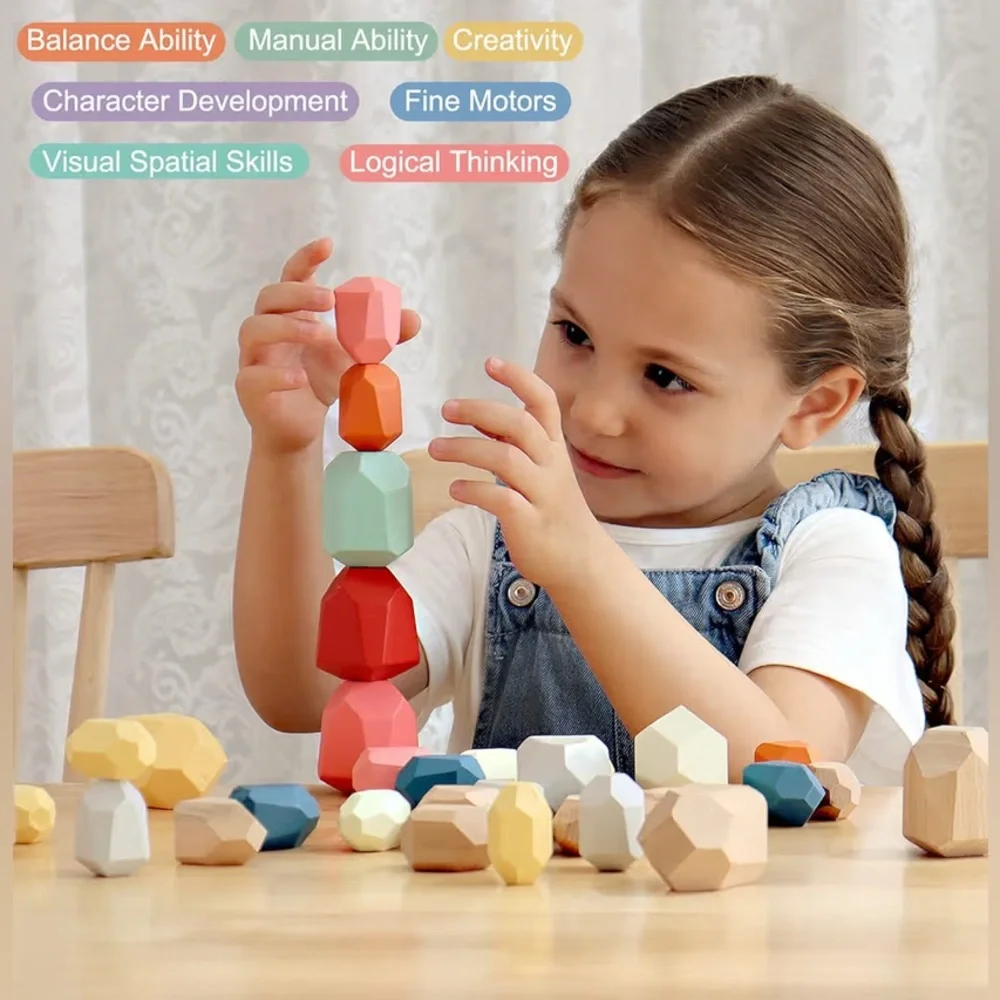 Sorting stacking rocks, wooden 36 pcs - Picture 4 of 10